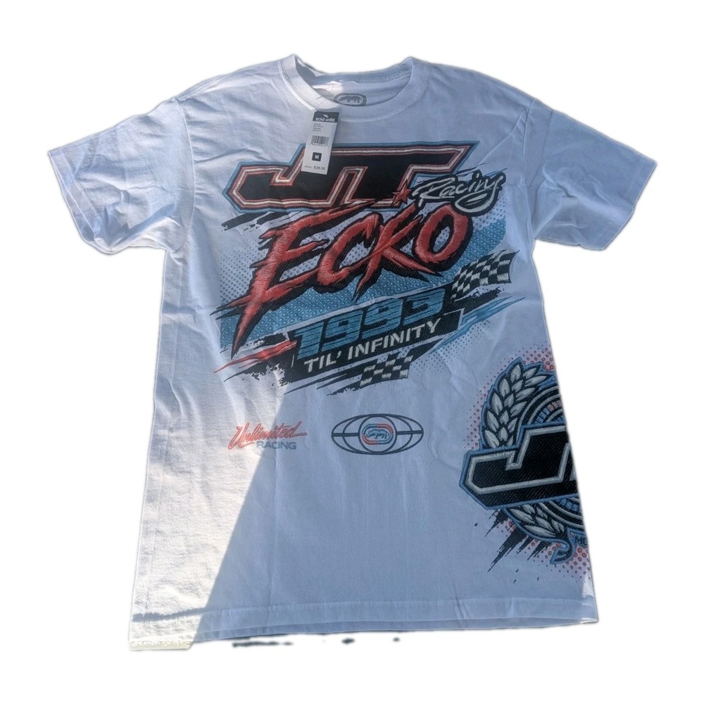 Ecko Unltd JT Racing Mens M T-Shirt White Moto Racing Y2K Style NWT